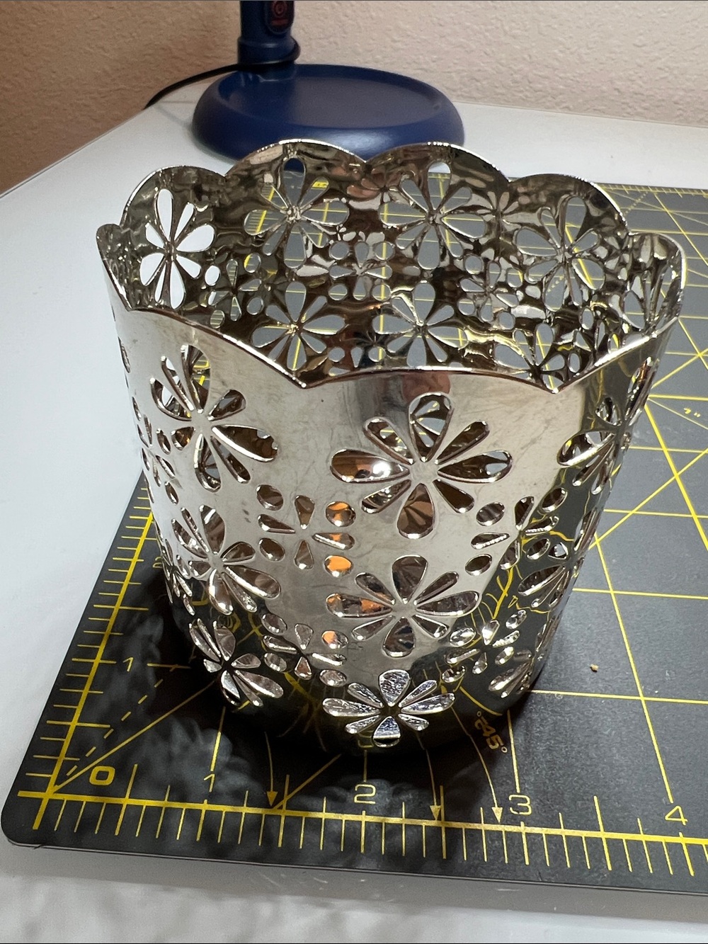 Yankee Candle Silver Floral Cutout Decorative Holder